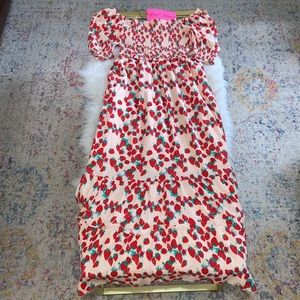 Betsey Johnson Strawberry Pearl Blush Maxi Dress Small 🍓